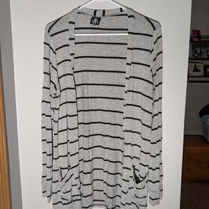 Agnes & Dora Striped Open Front Cardigan - Gray & Black